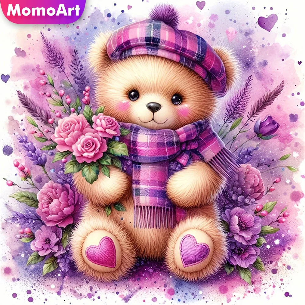 Momoart Diamant-Mosaik Bär Tier Vollquadrat Rund Diamantmalerei Blume Kreuzstich DIY Strass-Stickerei Kinder-Hobby