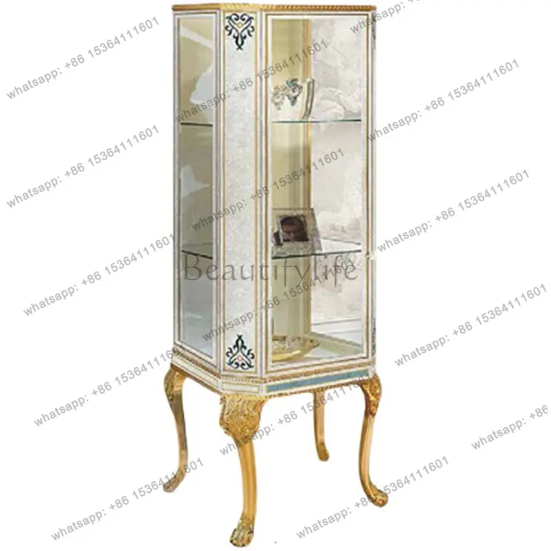 French gold foil solid wood wine cabinet luxury villa living room display cabinet neoclassical