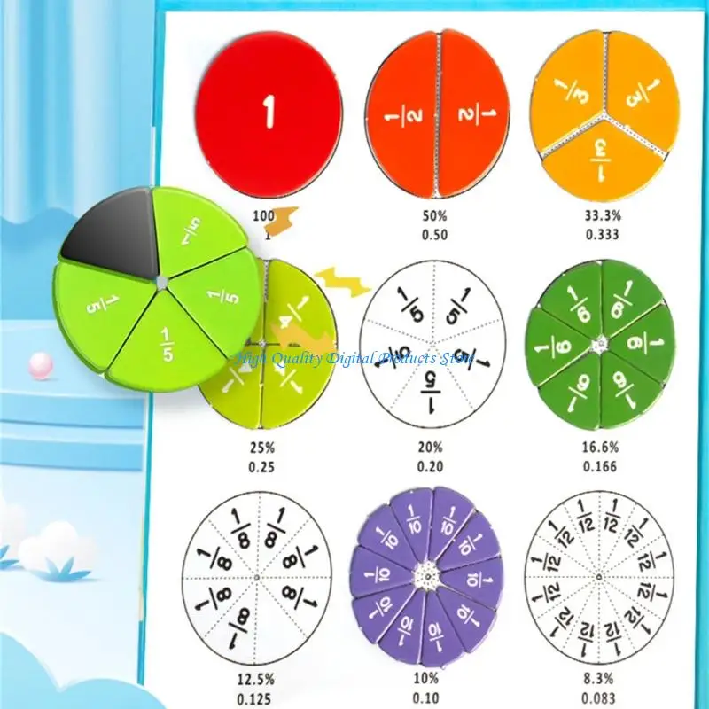 U2JE Math Manipulatives Fraction Tiles Circles and Strips Math Educational Tool for Preschool