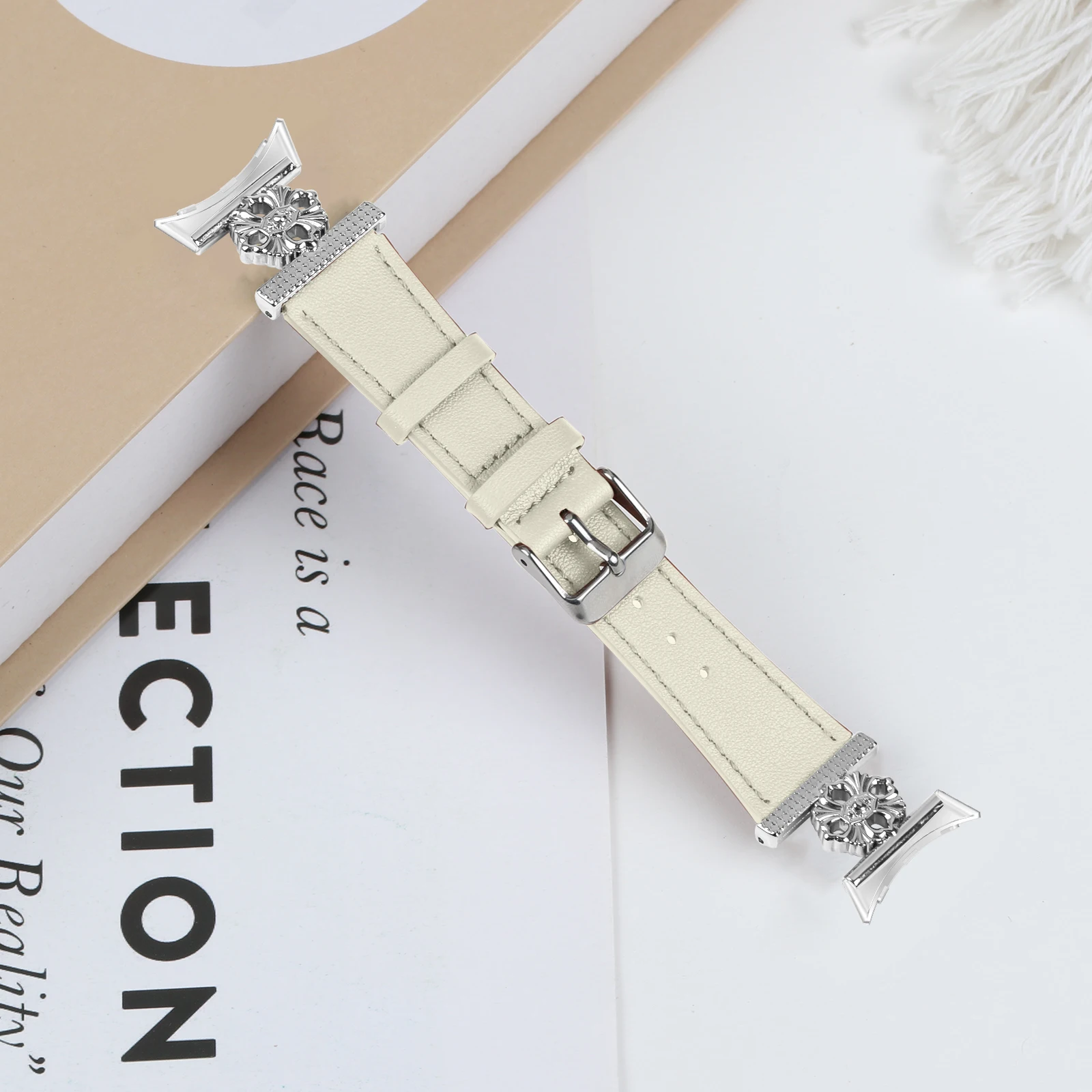 For Google Pixel Watch Straps Leather band leather + Four Petals stainless Steel Watchband for Pixel Watch 2 Bracelet correa image 6