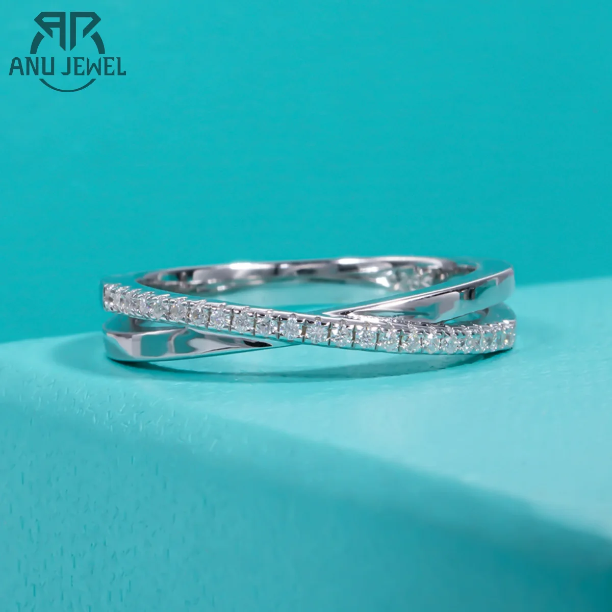 AnuJewel D Color Moissanite Diamond 18K Gold Plated Cross Engagement Wedding Rings Fine Jewelry Wholesale