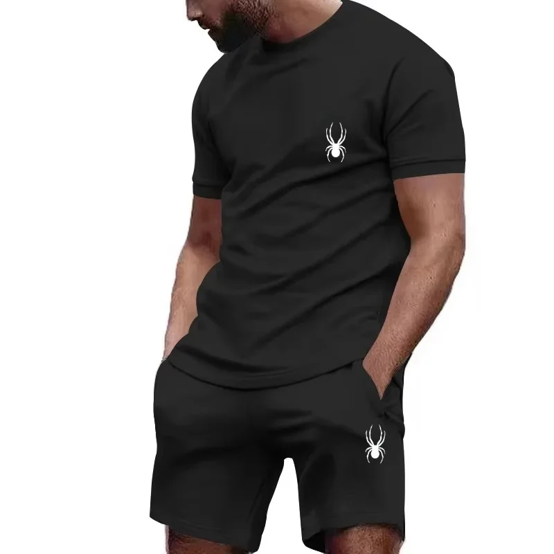 

Men's sportswear set, casual fashion set, trendy basketball printed T-shirt and shorts, quick drying men's clothing clearance