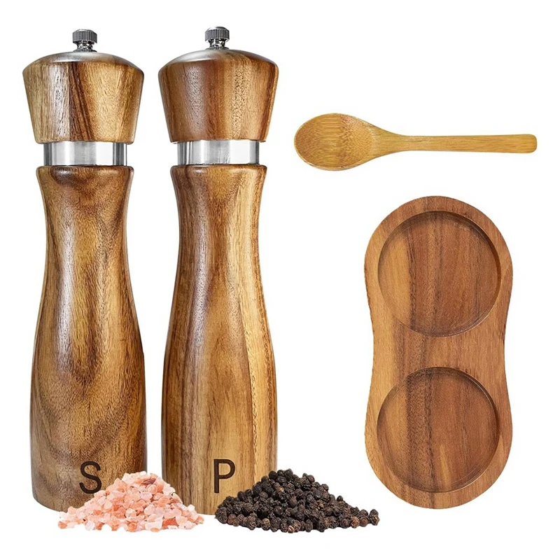 

MCGS-Wooden Salt And Pepper Grinder Set Pepper Grinder Manual,Adjustable Coarseness,With Salt&Pepper Mill Tray,Spoon