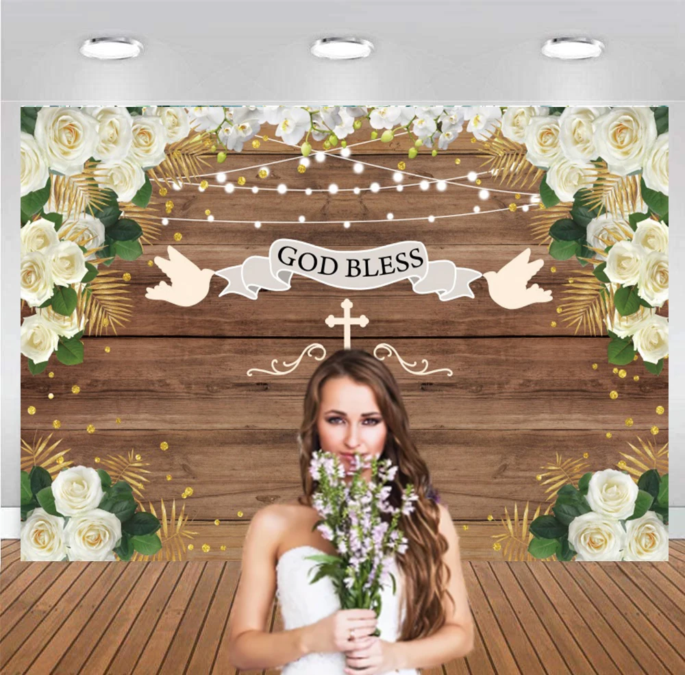 Newborn God Bless Photography Backdrops Christening Mi Bautizo Baptism Boys Girl First Holy Communion Photo Studio Background