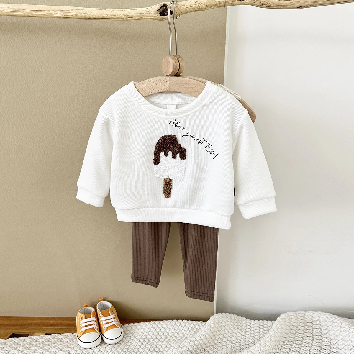 2PCS Boys Baby Infant Suit Fall Children\'s Top Cute Popsicle Embroidery Spring Baby Outfit Set Long Sleeve Girl Kids Clothes