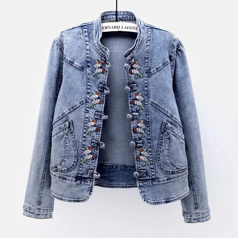 

Autumn New Women Denim Jacket Streetwear Long Sleeve Embroidery Jean Jackets Loose Female Short Outwear