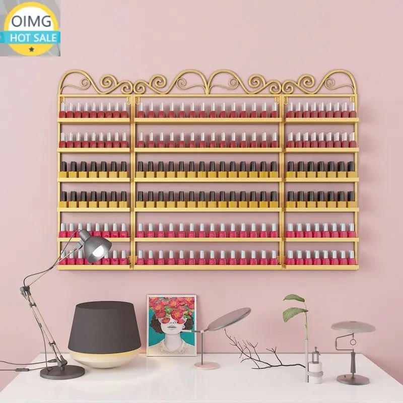 Iron Nail Salon Shelves Light Custom Hanging Nail Polish Display Racks Makeup Shelf