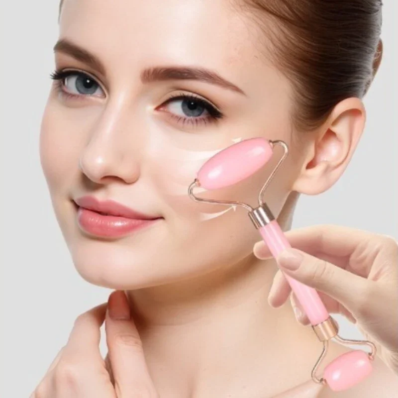 Masajeador Facial de Doble Cabezal con Rodillos de Cristal (No Jade) para Belleza y Lifting Facial