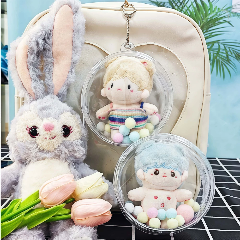 10cm Cotton Doll Protector Bag Transparent Scratch Resistant Portable Carrier with Hanging Hook for Plush Soft Dolls Best Gift