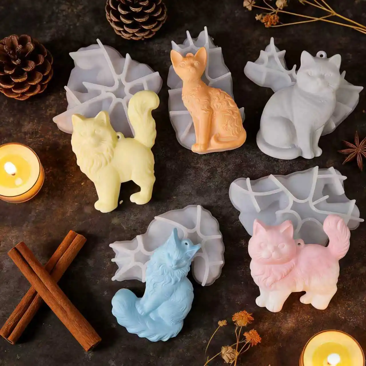 3d Cute Pet Cat Silicone Molds Sphynx Cat Maine Coon Hanging Plaster Silicone Molds Concrete Epoxy Resin Molds Home Decoration