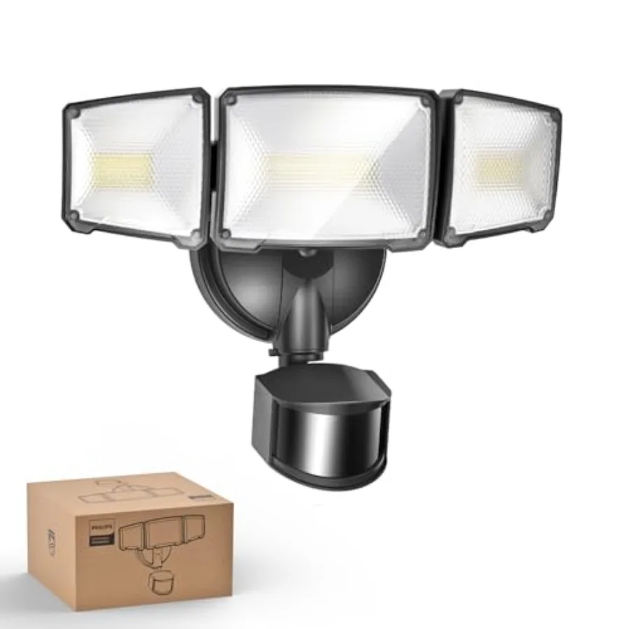 

7W 7400LM LED Security Lights w/PIR Motion Sensor Outdoor 5000K Daylight Dusk to Dawn Aluminum Flood Light 3 Adjustable Heads W