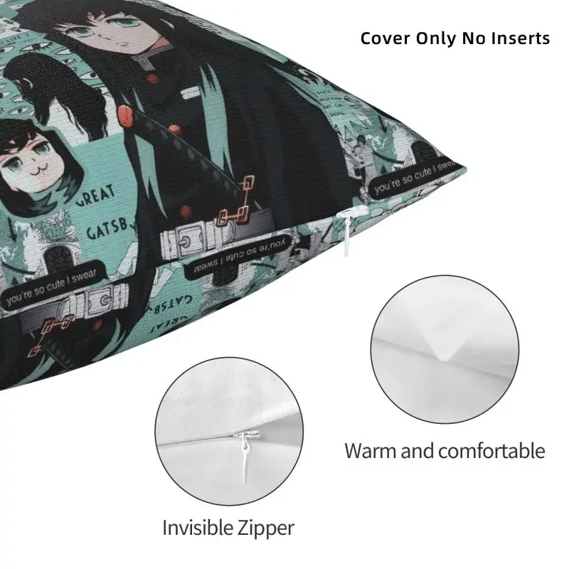 Modern Demon Slayer Muichiro Tokito Collage Sofa Cushion Cover Velvet Kimetsu No Yaiba Throw Pillow Case Home Decor