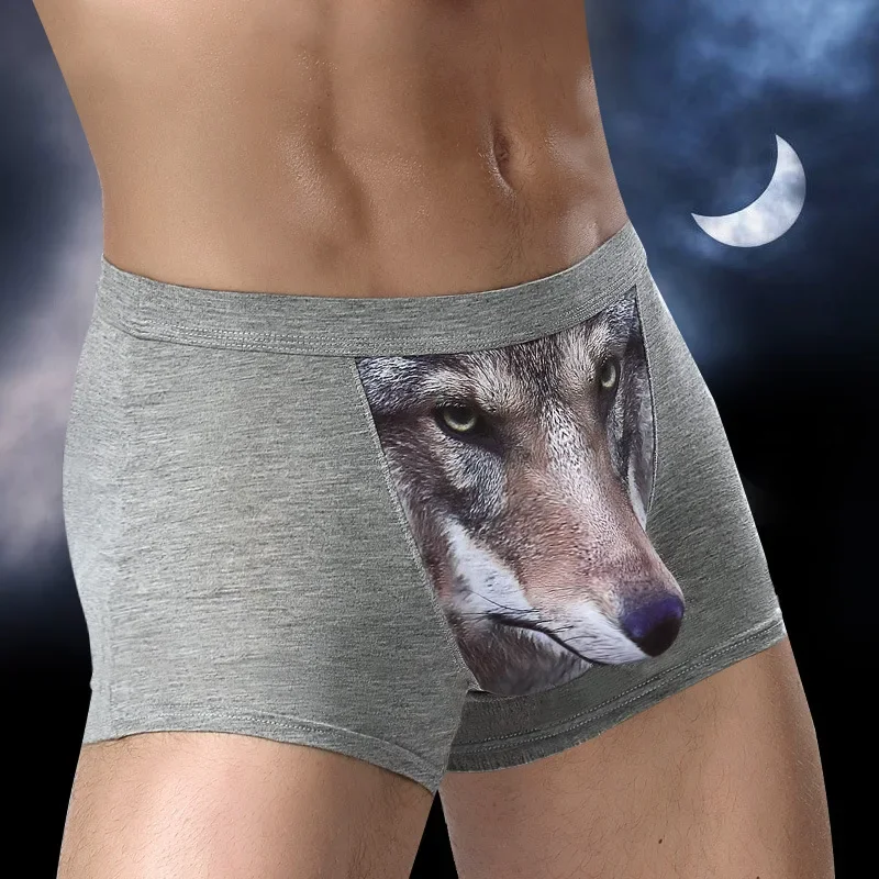 Men Trunks Wild Wolf Printed U Convex Pouch Underpants Male Plus Size Soft Breathable Underwear Slip Homme Lingerie Shorts