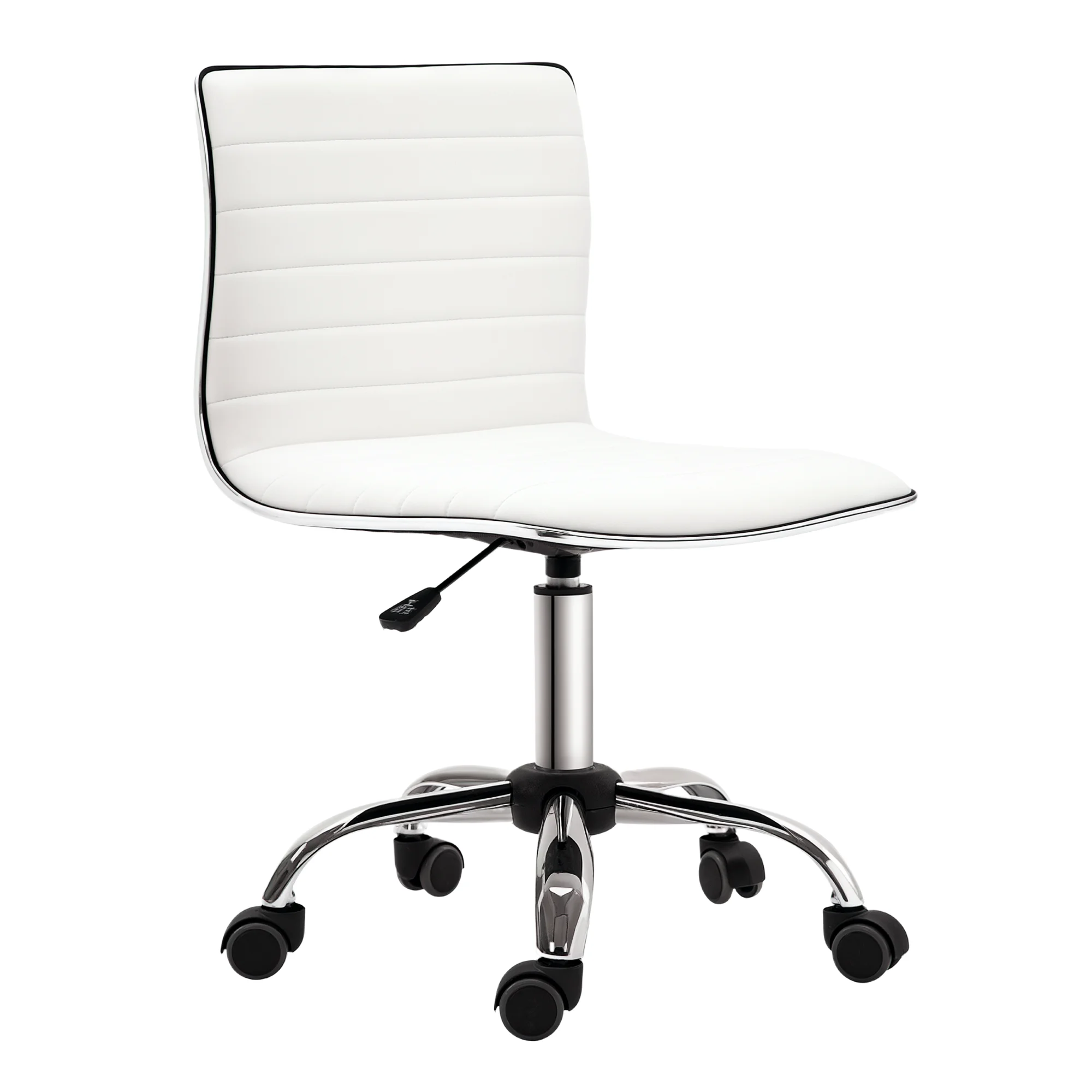 HOMCOM Silla de Escritorio sin Brazos Giratoria con Altura Ajustable Silla para Estudio Tapizada en PU Carga 120 kg Blanco