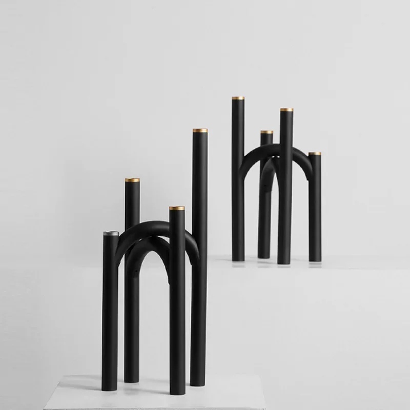 Ornamento portacandele moderno e leggero in metallo nero di lusso, camera modello ufficio vendite camera da letto soggiorno