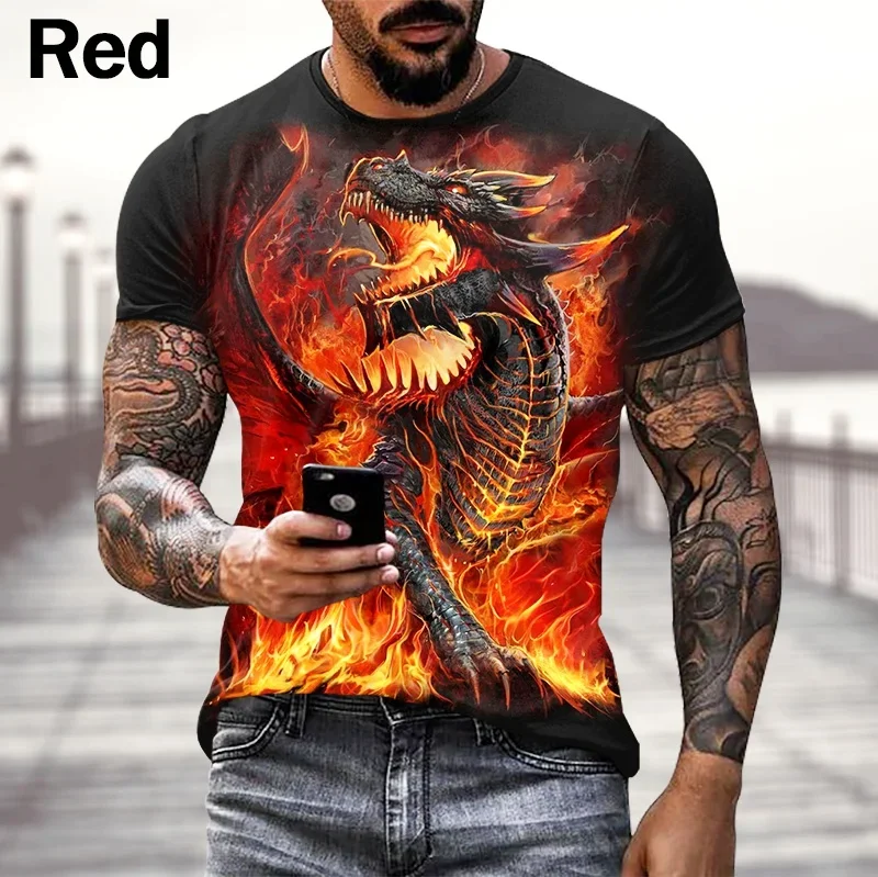 

Hot Salling 2024 StyleNew Fashion Gothic Dragon Print T-shirt Men O-neck Short Street Casual Personality Cool T-shirt Tops