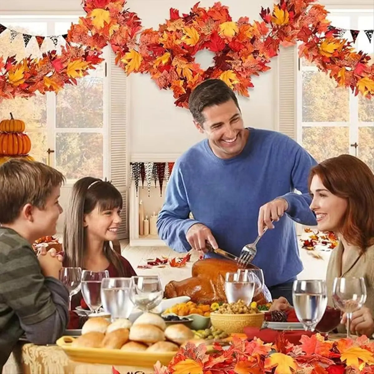 【ABFS】Thanksgiving Garlands 2PCS Artificial Fall Garland Maple Leaves 5.8ft Decorative Autumn Garland for Fireplace Door Frame