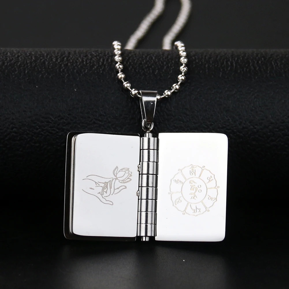 316 Stainless Steel Religious Heart Sutra Necklace Guanyin Lotus Book Pendant DIY Buddhist Prayer Woman Man Jewelry Accessories
