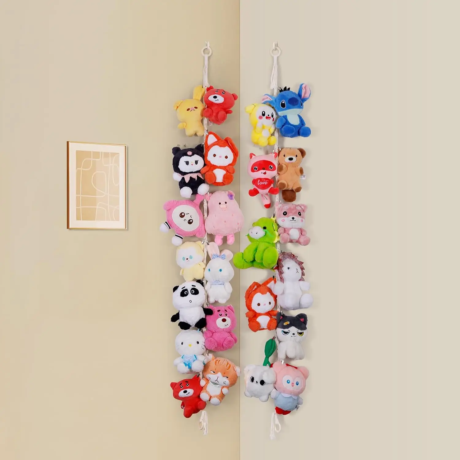 Boho Stuffed Animal Storage Chain with 20 Clips, Hanging Plush Toy Organizer for Kids Room Decor