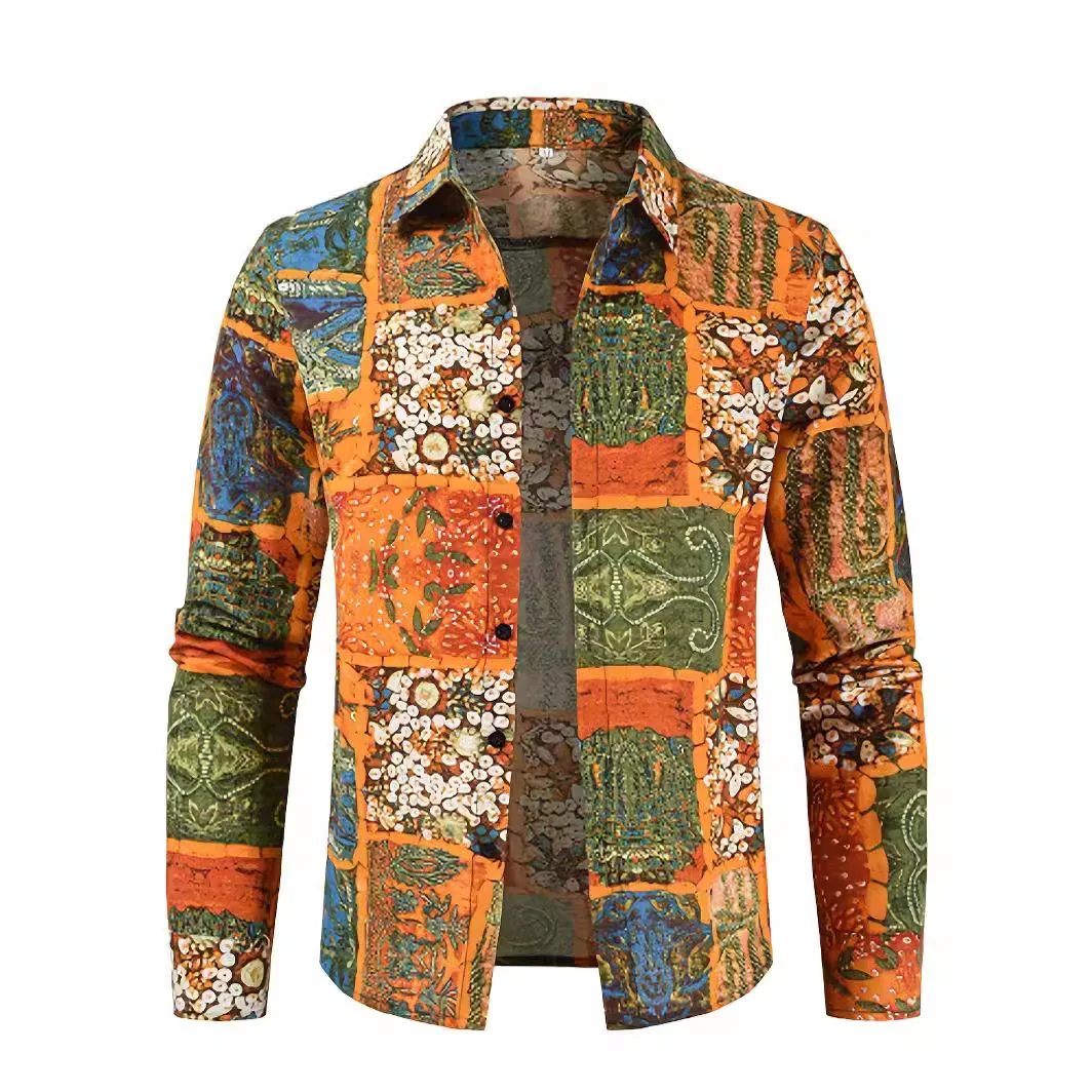

Весенняя новая повседневная мужская рубашка с цветными лацканами и длинными рукавами, модная простая мужская рубашка
