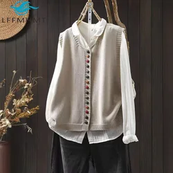 Colorful Buttons Chic Knitted Vest for Women Spring Autumn Fashion O-neck Sleeveless Casual Loose Waistcoat Sweater Tops Female