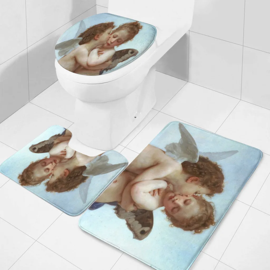 First Kiss Angels 3 Sets Bathroom Antiskid Pad Non-Slip Bath Carpet Floor Mat Rug Flannel Baths Mat Toilet mat