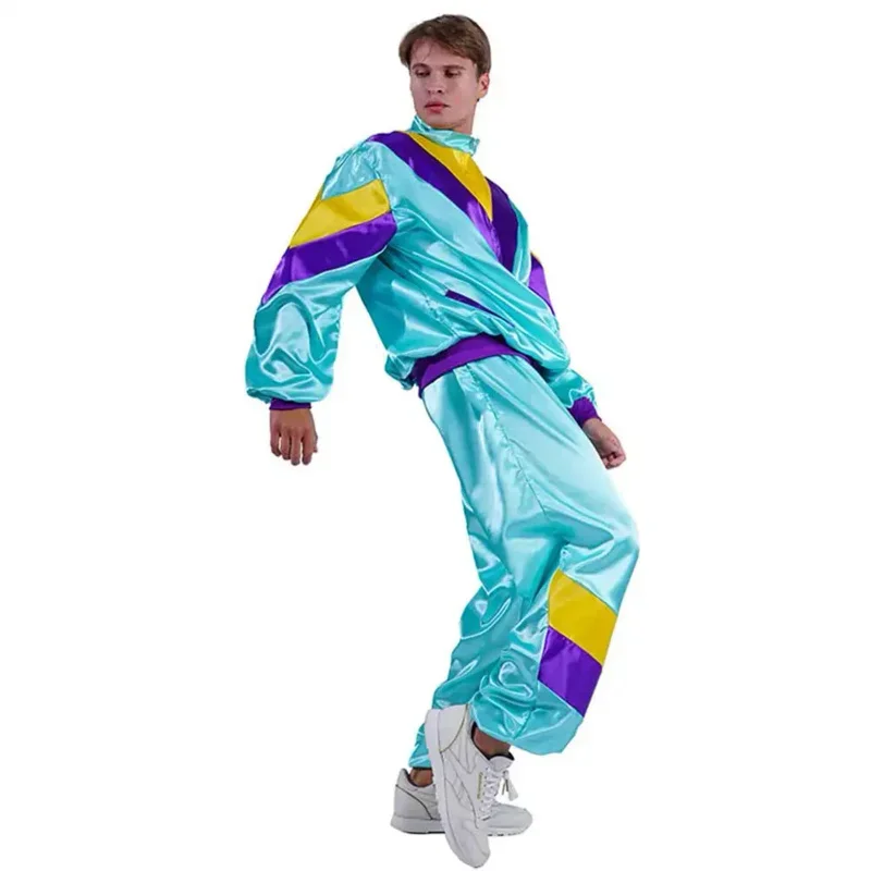 EE01 Uomini Retro 80S 70S Discoteca Cosplay Fantasy Costume Hip-Hop Tuta Adulto Maschio Giacca Casual Pantaloni Sportwear Outfit HalloIo0!
