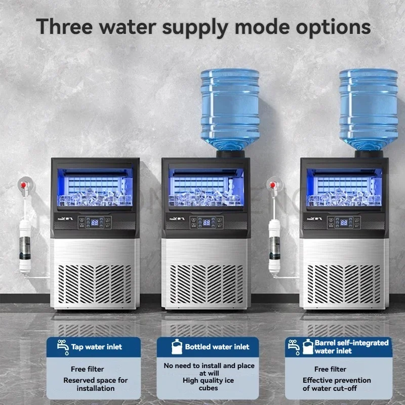 Nueva máquina de hielo eléctrica de 80 kg/día, tienda de té de la leche de gran capacidad, Fabricación de hielo Mahine, rejilla de hielo de 60 unidades, almacenamiento de hielo de 15 kg/20 kg