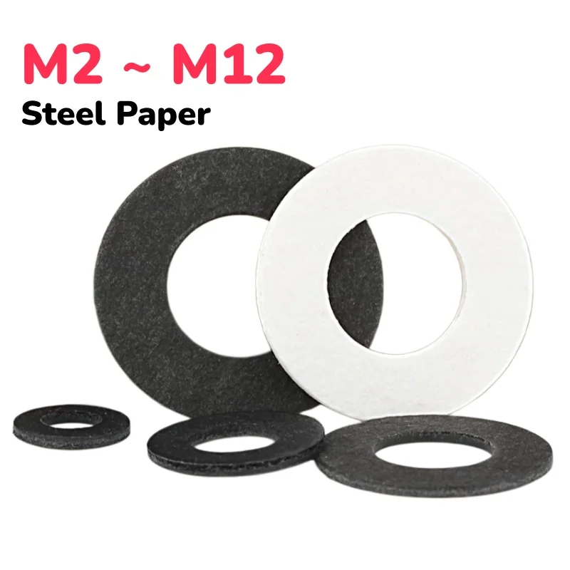 White/black Steel Paper Fibre Flat Gasket M2 ~ M12 Round Seal Washers Insulated Wear-resistant