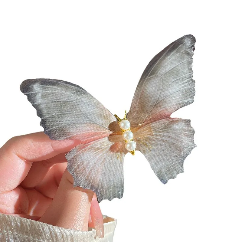 Fairy Spirit Flexible Tulle Butterfly Barrettes Female Photo Props Photo Pearl Edge Clip Hair Clip Headdress