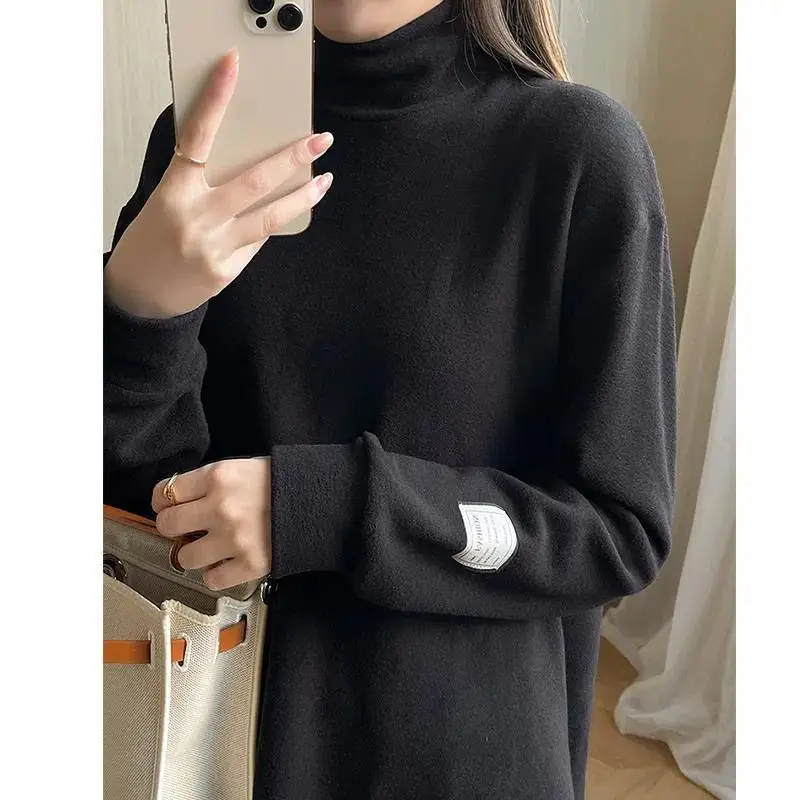 High Neck Thick German Velvet Base Shirt Women Autumn Winter New Loose Slimming Oversized Long Sleeved T-shirt Top for Women