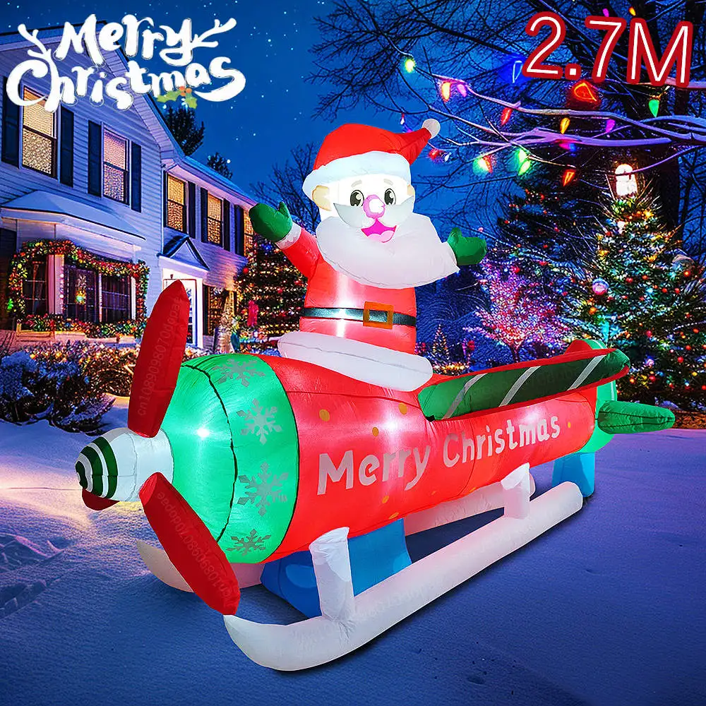 

Christmas Inflatable Santa Claus And Airplane Combination Built-in LED Lights Indoor Outdoor Parties Courtyard Lawn Decoration