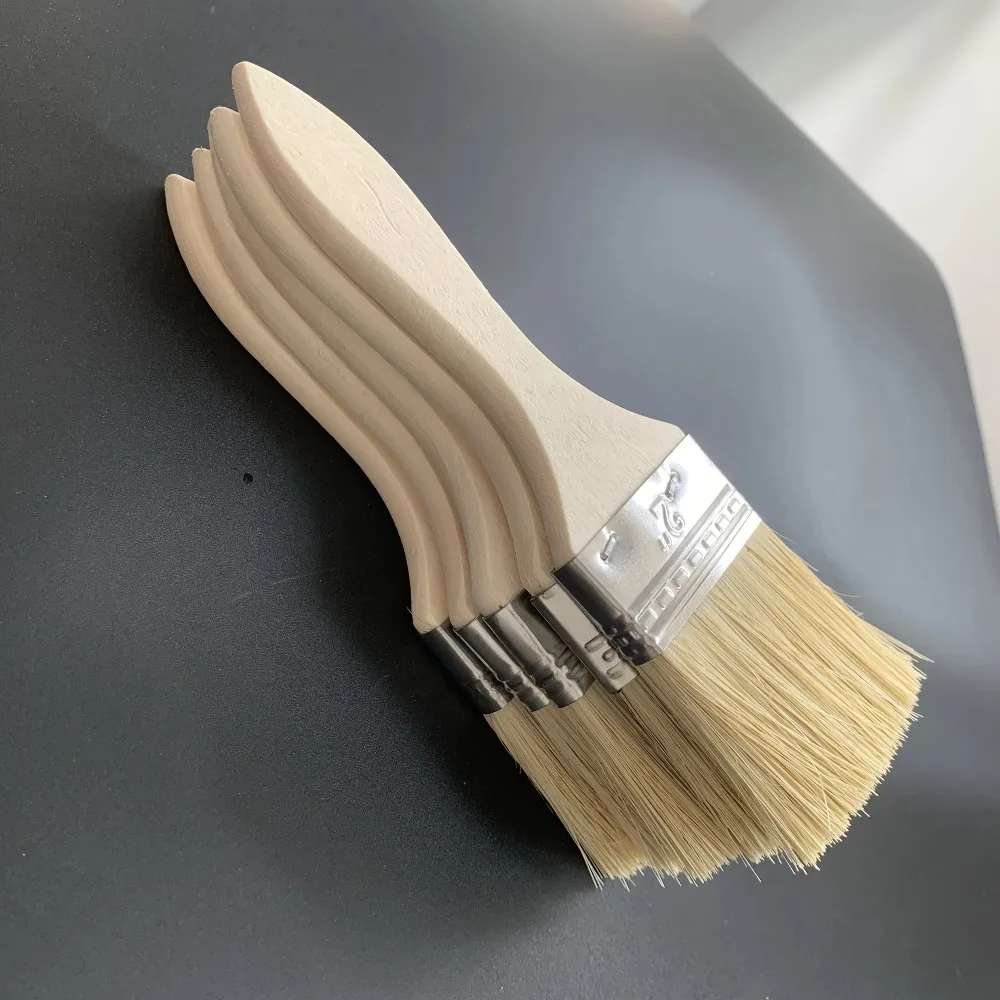 Wooden Paint Brush Set with Ergonomic Gourd Handle, 2-Inch Natural Mane for Painting and Staining, Premium Wall Furniture Dual-P
