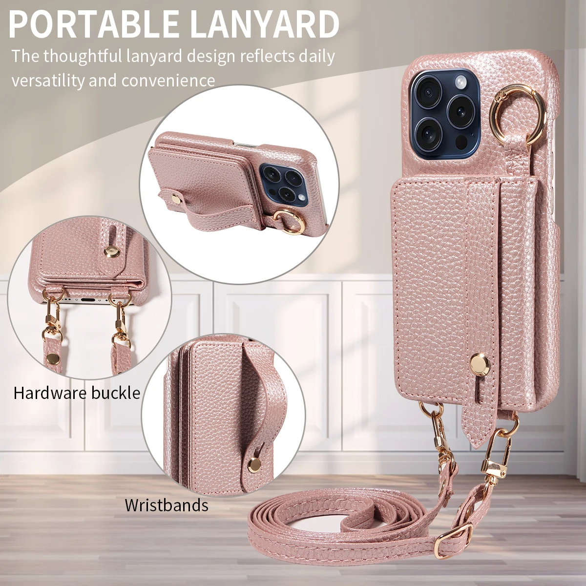 

Wallet Phone Case For Iphone 16 Promax 15 14 13mini 12 11 7 8plus Xsmax Xr Crossbody Ring Shockproof Cover