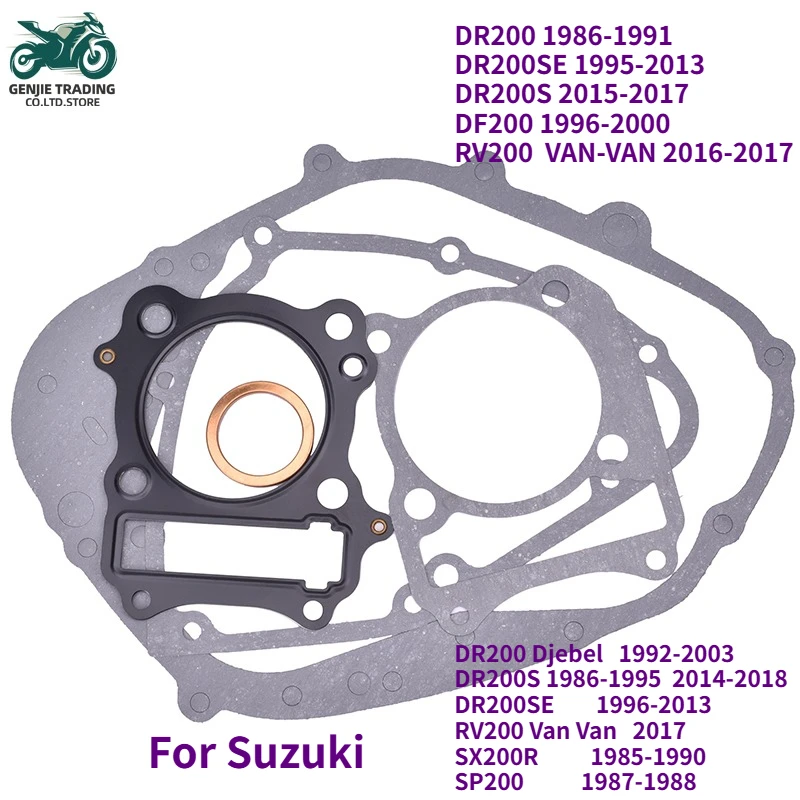 Motorcycle Full Cylinder Head Overhaul Gasket Set for Suzuki DR200 1986-1991 DR200SE DR 200 SE 1995-2013 DR200S 2015-2017 RV200