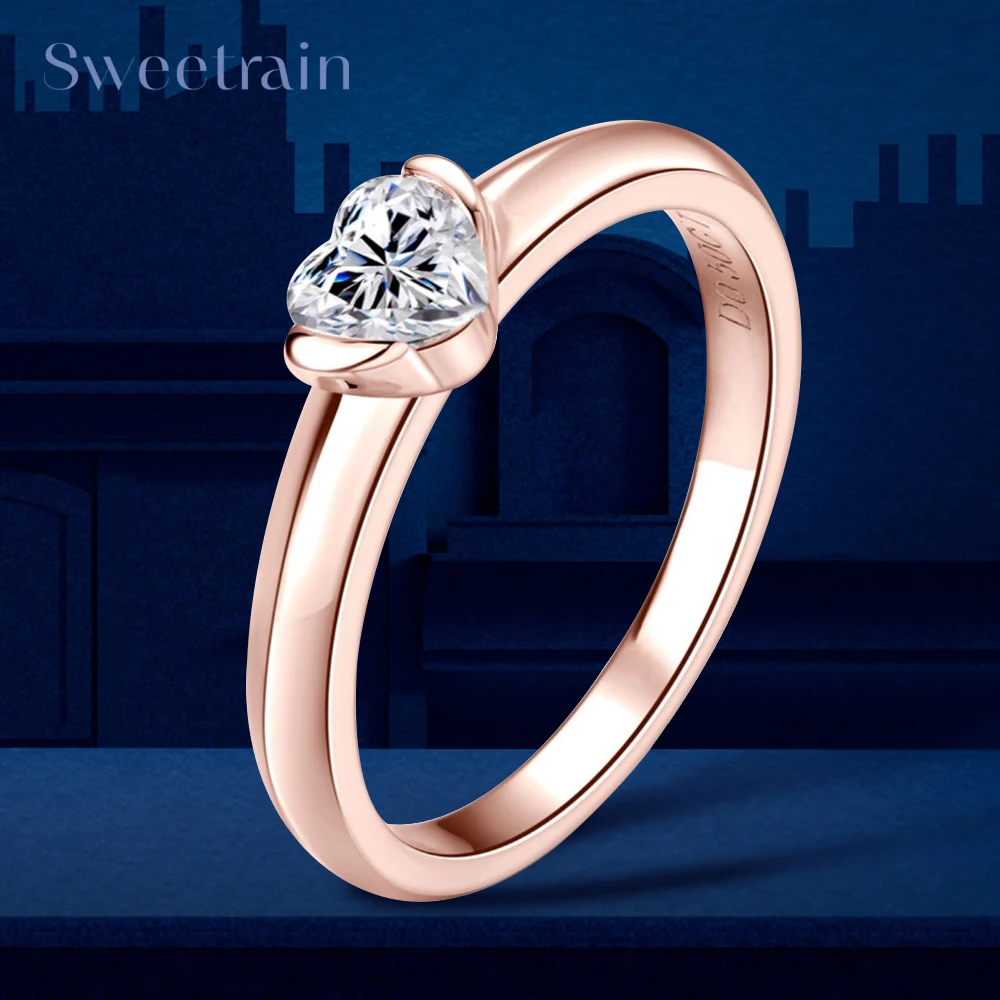 0,5ct Hart Gesneden Moissanite Ring S925 Sterling Zilver Rose Vergulde Verjaardag Verlovingsring Voor Vrouwen Valentijnsdag Cadeau