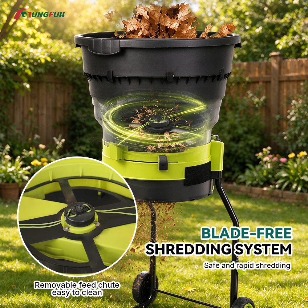 High Power Electric Leaf Mulcher No‑Blade System Adjustable Fineness Wheeled Garden Yard Leaf Shredding Machine