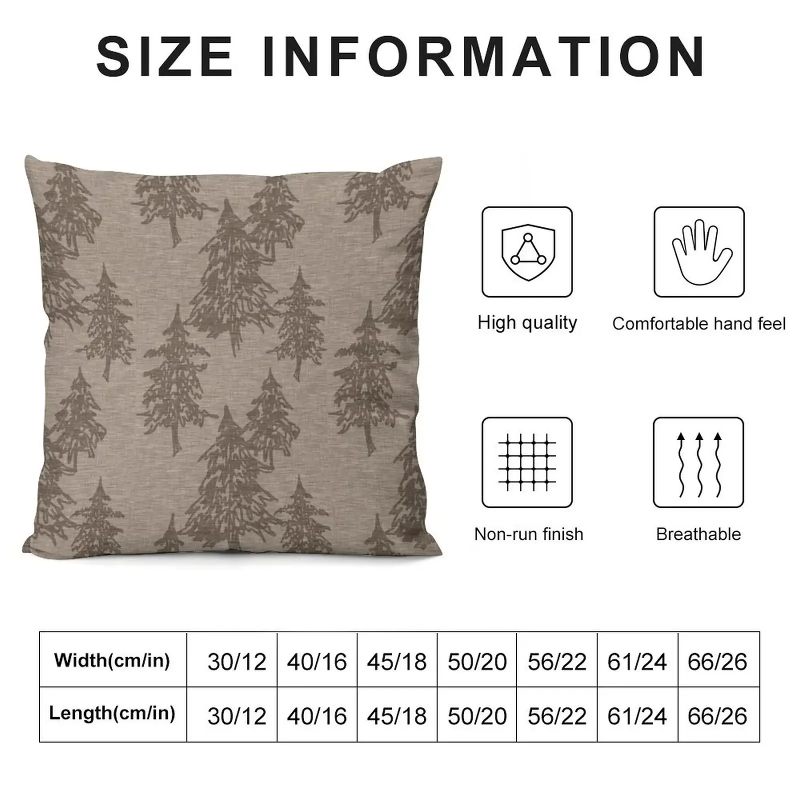 Evergreen Trees - Brown Linen Texture Throw Pillow Throw Pillow pillow cover christmas