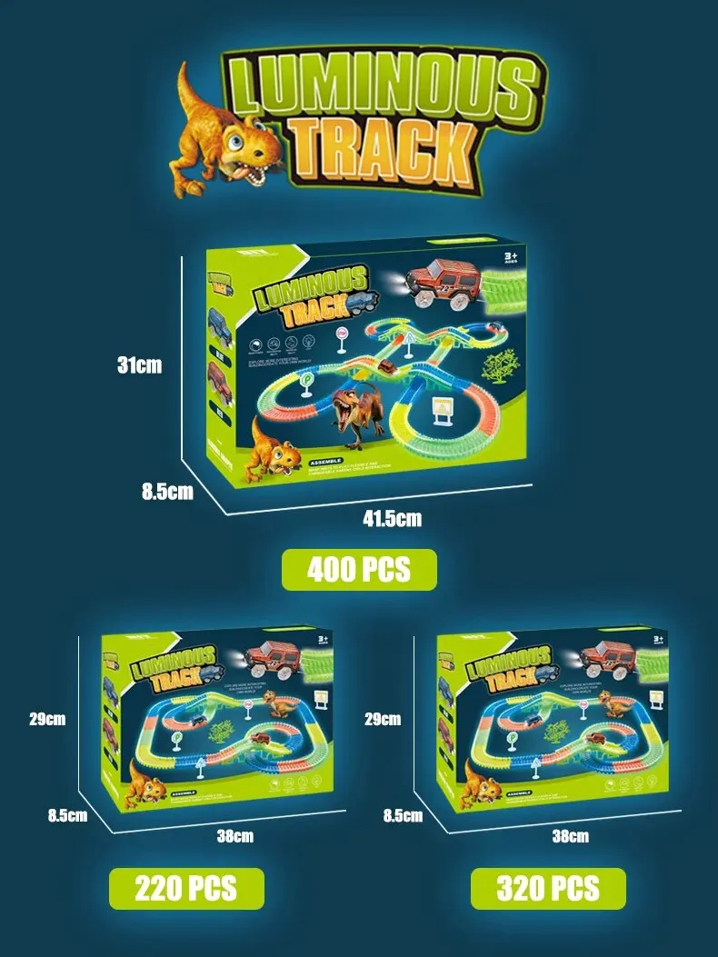 Christmas Gift with box for boys Luminous Dinosaur Diy Track Assembly Little Car Emit Light Mountain Road Rail Kids Puzzle Toy