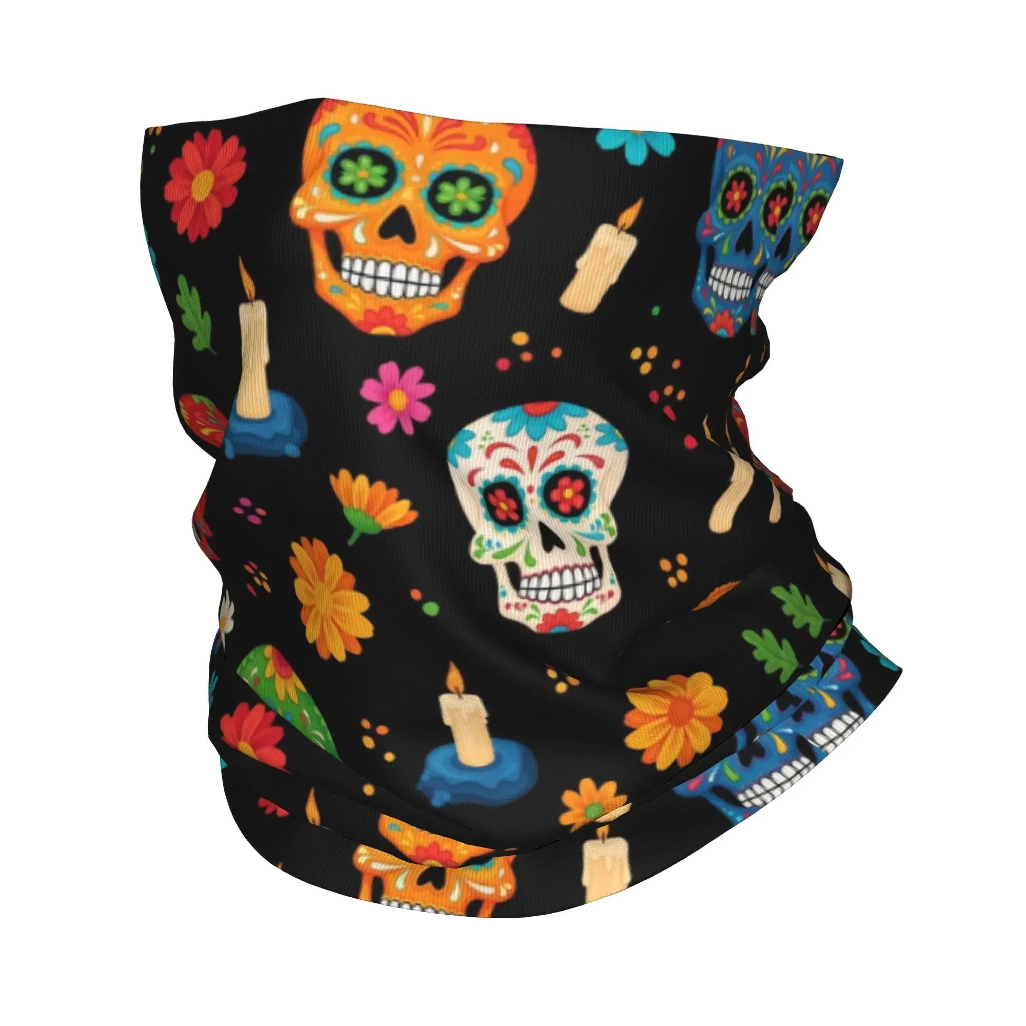 New Mexican Flower Sugar Skull Neck Gaiter Men Women UV Face Shield Winter Dad Of THe Dead Art Bandana Scarf for Hiking