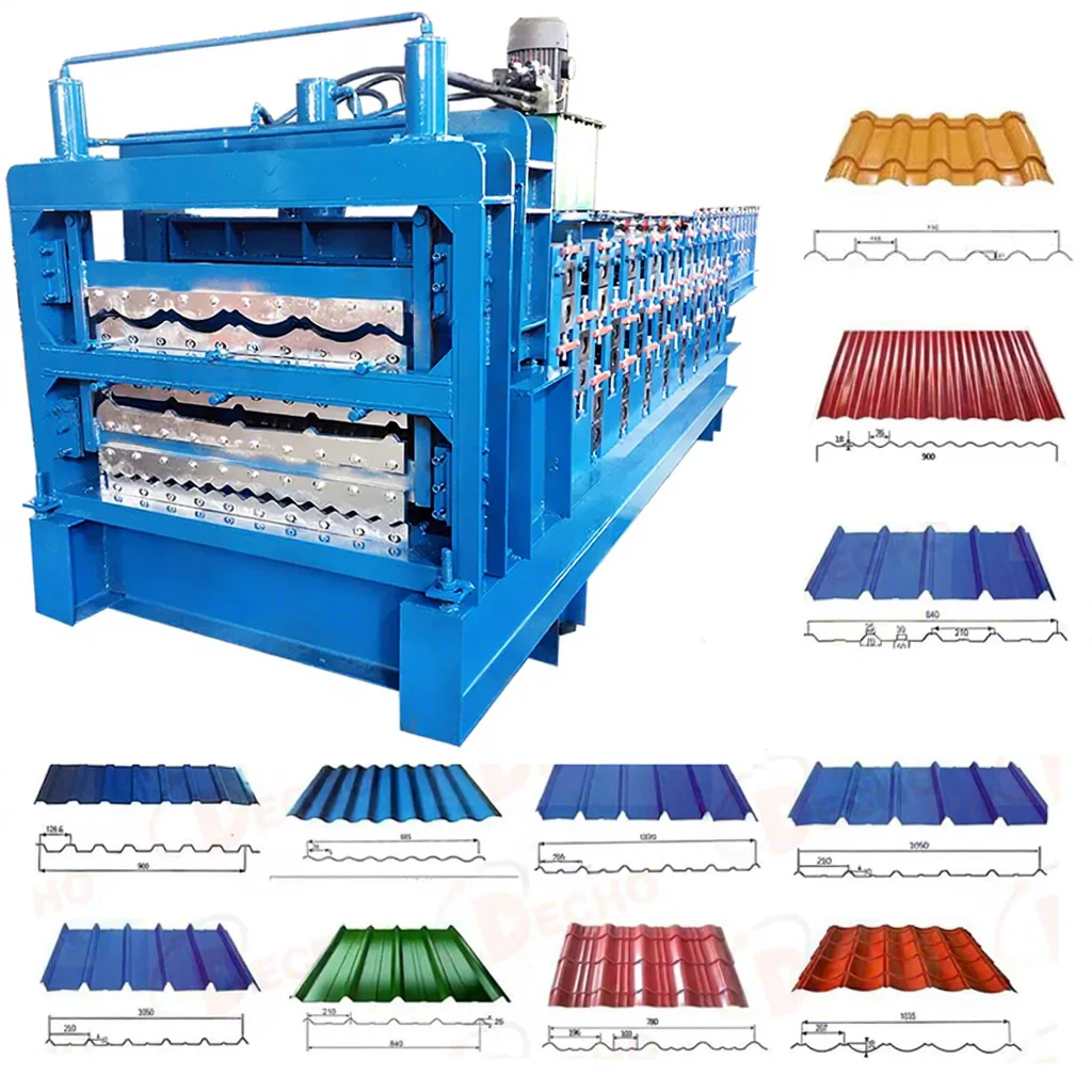 Three Layer Metal Corrugated Iron IBR Trapezoidal Roofing Panel Roof Sheet Tile Making Machinery Cold Roll Forming Machine