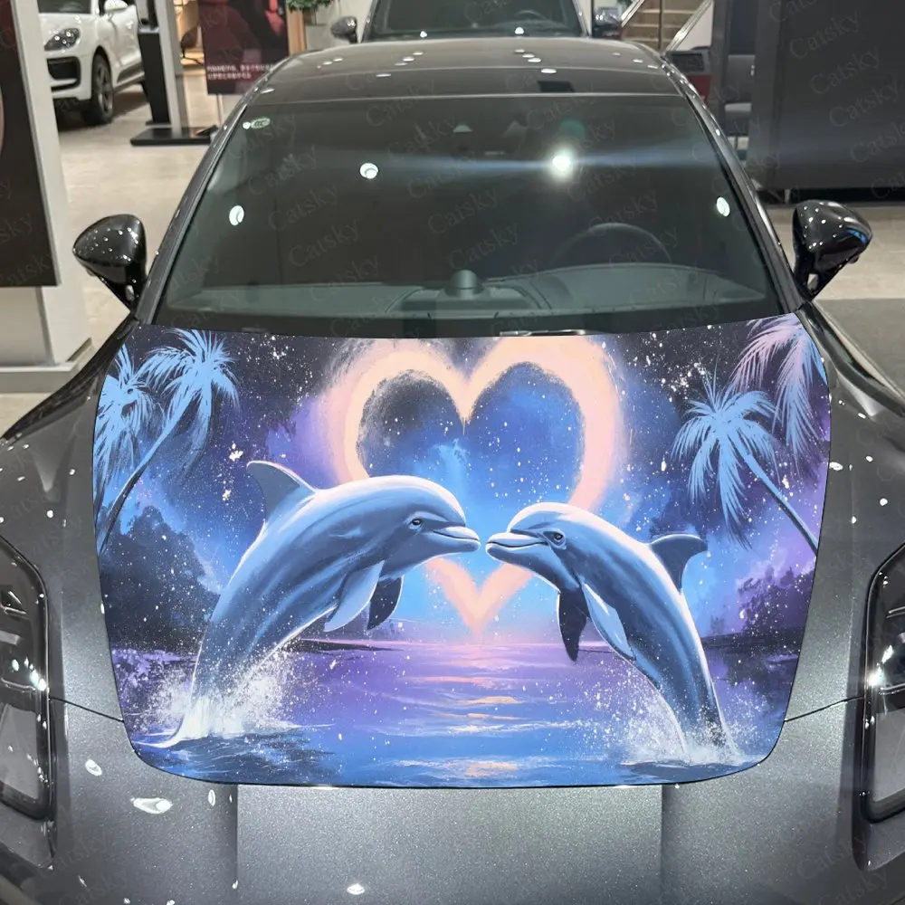 

Blue Dolphin Heart Ocean Art car Hood Wrap Color Vinyl Sticker Truck Graphic Bonnet Auto Accessories Decor Protect Decal Gift