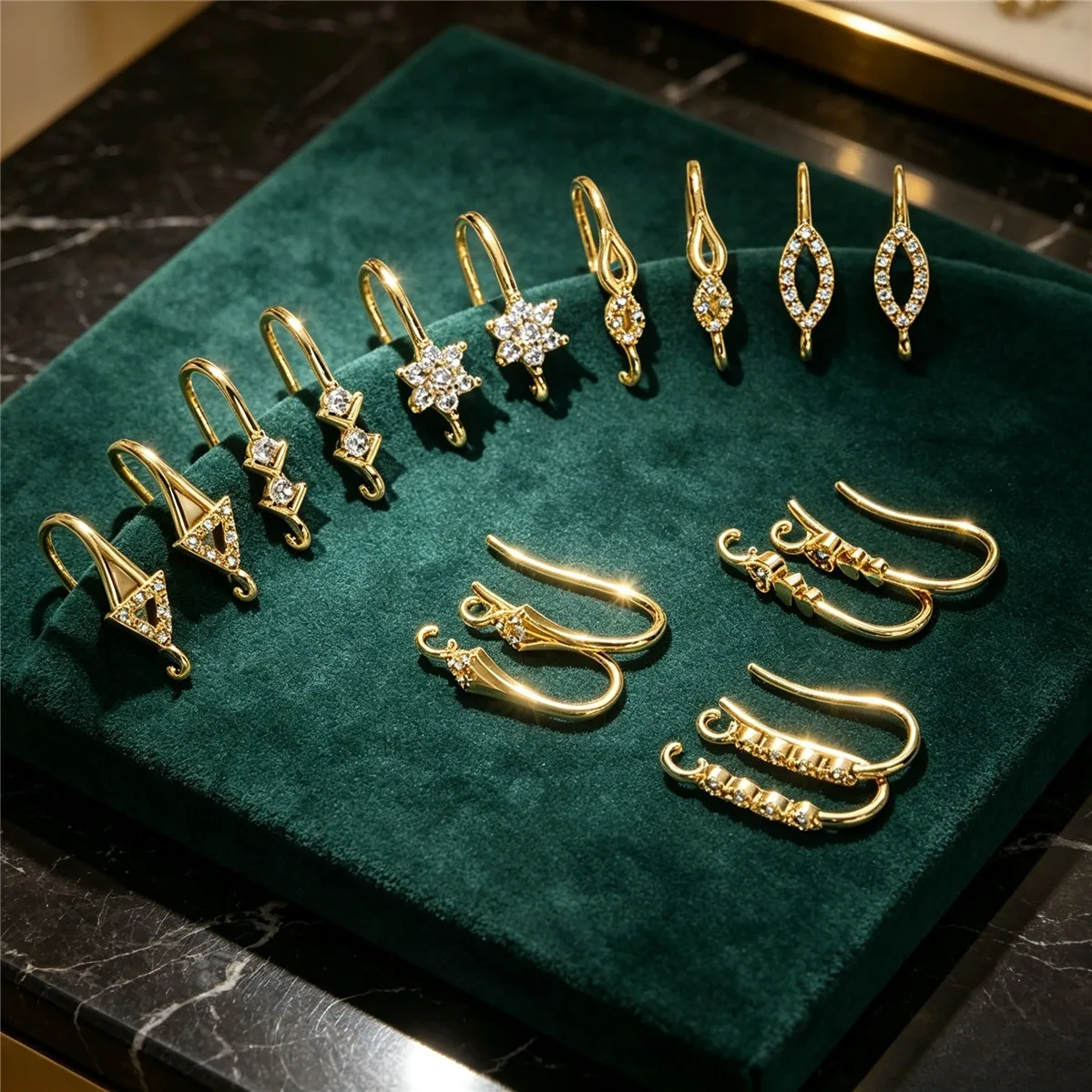 14K Gold Filled Zircon Inlaid Geometric Earring Hooks, DIY Handmade Ear Jewelry Making Accessories