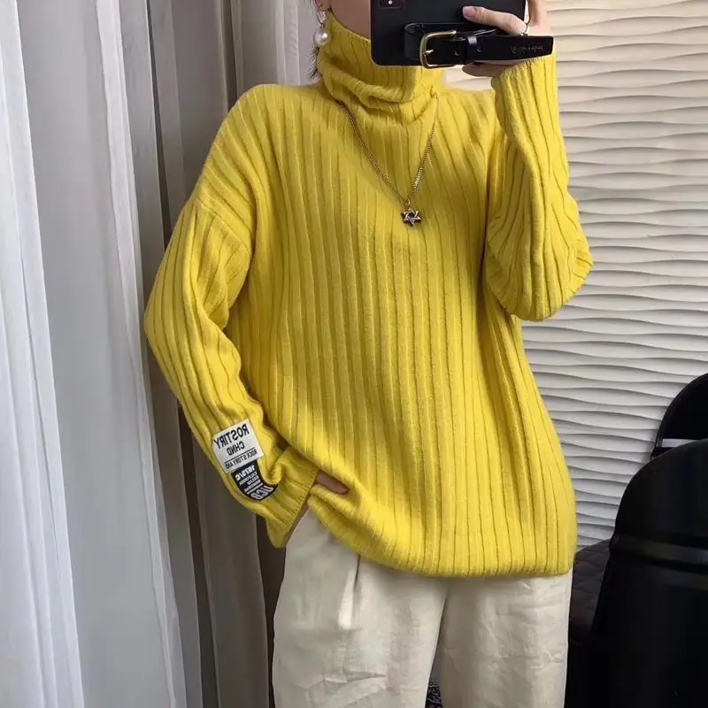 Mode Coltrui Gesplitst Koreaanse Effen Kleur Truien Dames Kleding 2023 Winter Losse Gebreide Casual Pullovers All-Match Tops