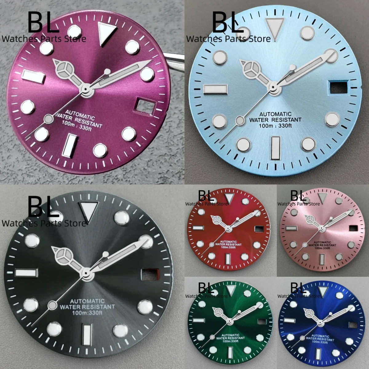 BLIGER 29mm Sunburst SUB Style Watch Dial Hand Set With Luminous Index Fit NH35NH36 Mingzhu2813Miyota8215 ETA2824PT5000 Movement