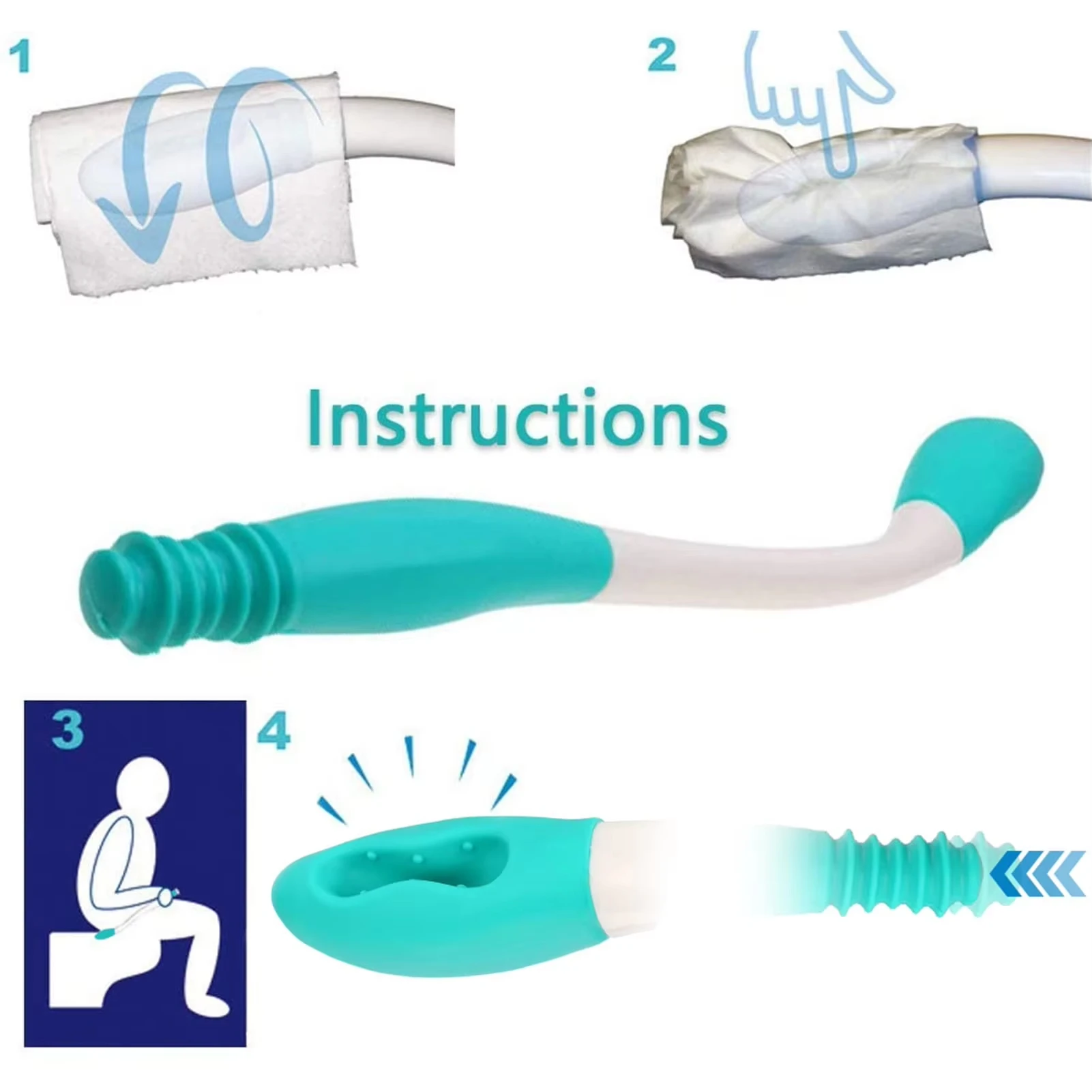 Long Reach Toilet Aid 15 Inch Ergonomic Wiping Helper with Soft Silicone Tip Easy Release Button for Elderly Pregnant Limited Mo