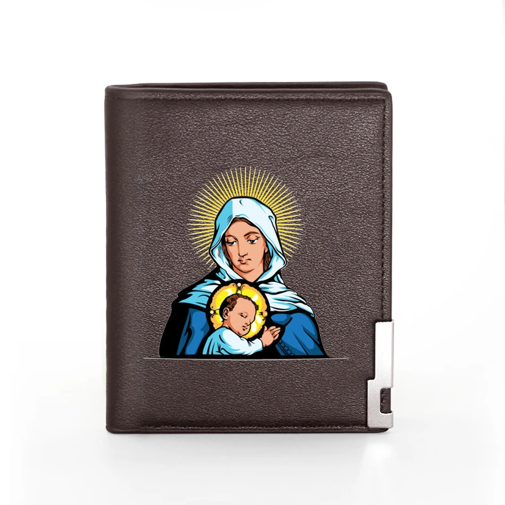 New Arrivals Virgin Mary and Jesus Religion Printing Pu Leather Wallet Men Women Billfold Credit Card Holders Short Purses