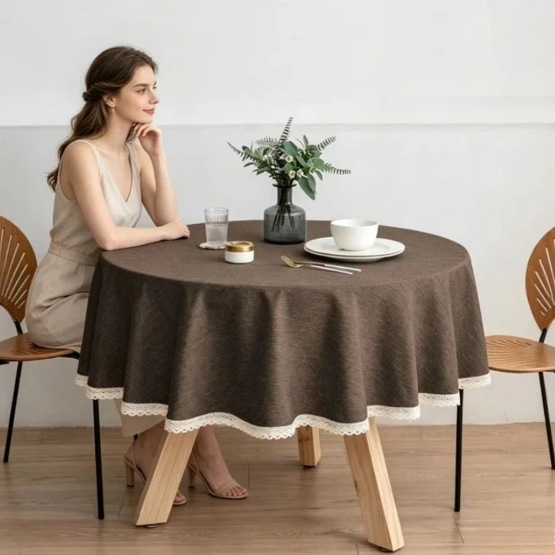 Large round Tablecloth Imitation Cotton-Like Linen Waterproof Oil-Resistant Hotel Restaurant Windproof Dining Table Cover
