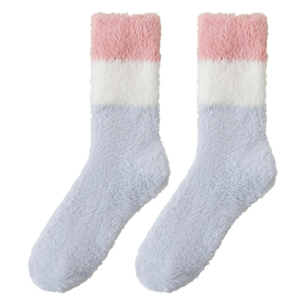 

Comfortable Thicken Warm Coral Fleece Socks Sleeping Stripe Patchwork Floor Socks Winter Hosiery Mid Tube Socks Women Autumn
