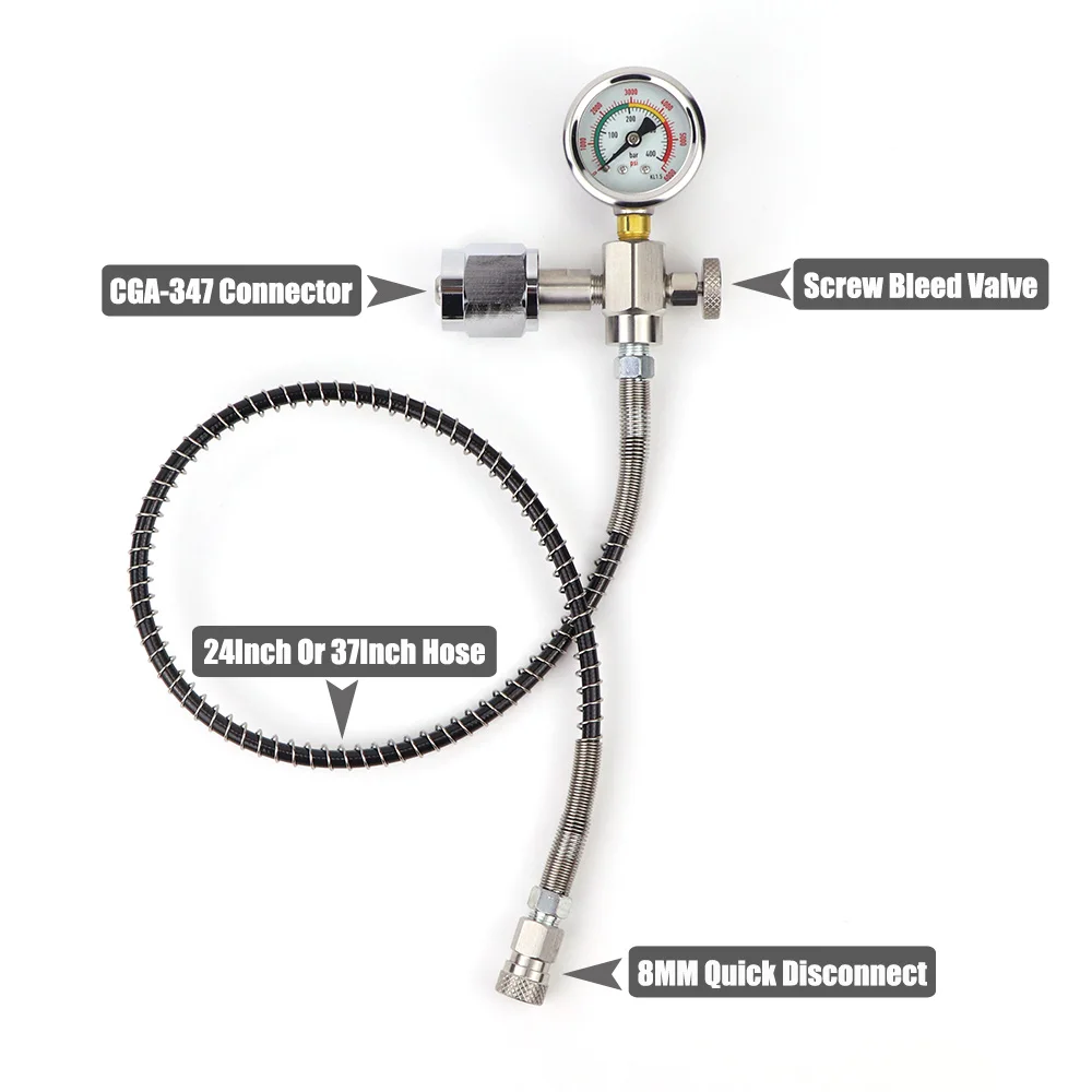 Imagem -02 - Scba Fill Station Adaptador de Carregamento com Mangueira e Calibre mm Quick Disconnect Avaliado 300bar Cga347